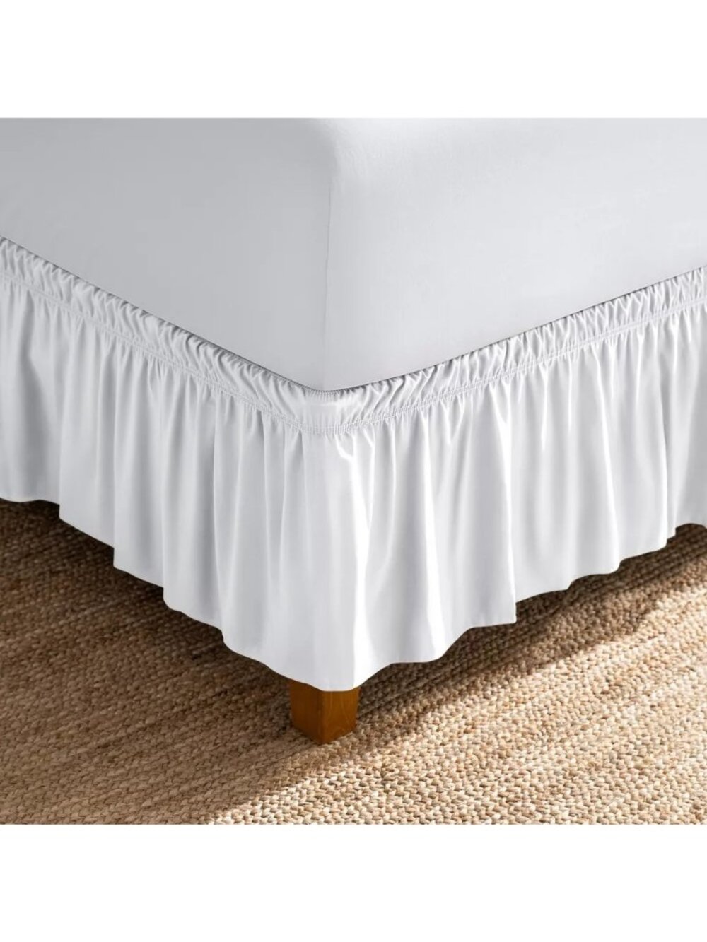 Bare Home True White Queen Size 15" Ruffled Wrap Around Bed Skirt 60" x 80"